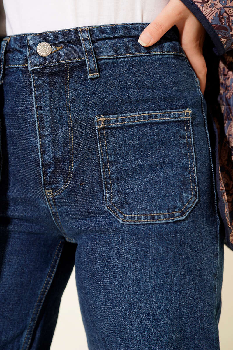 Palazzo Jeans with Top Pockets - Blue