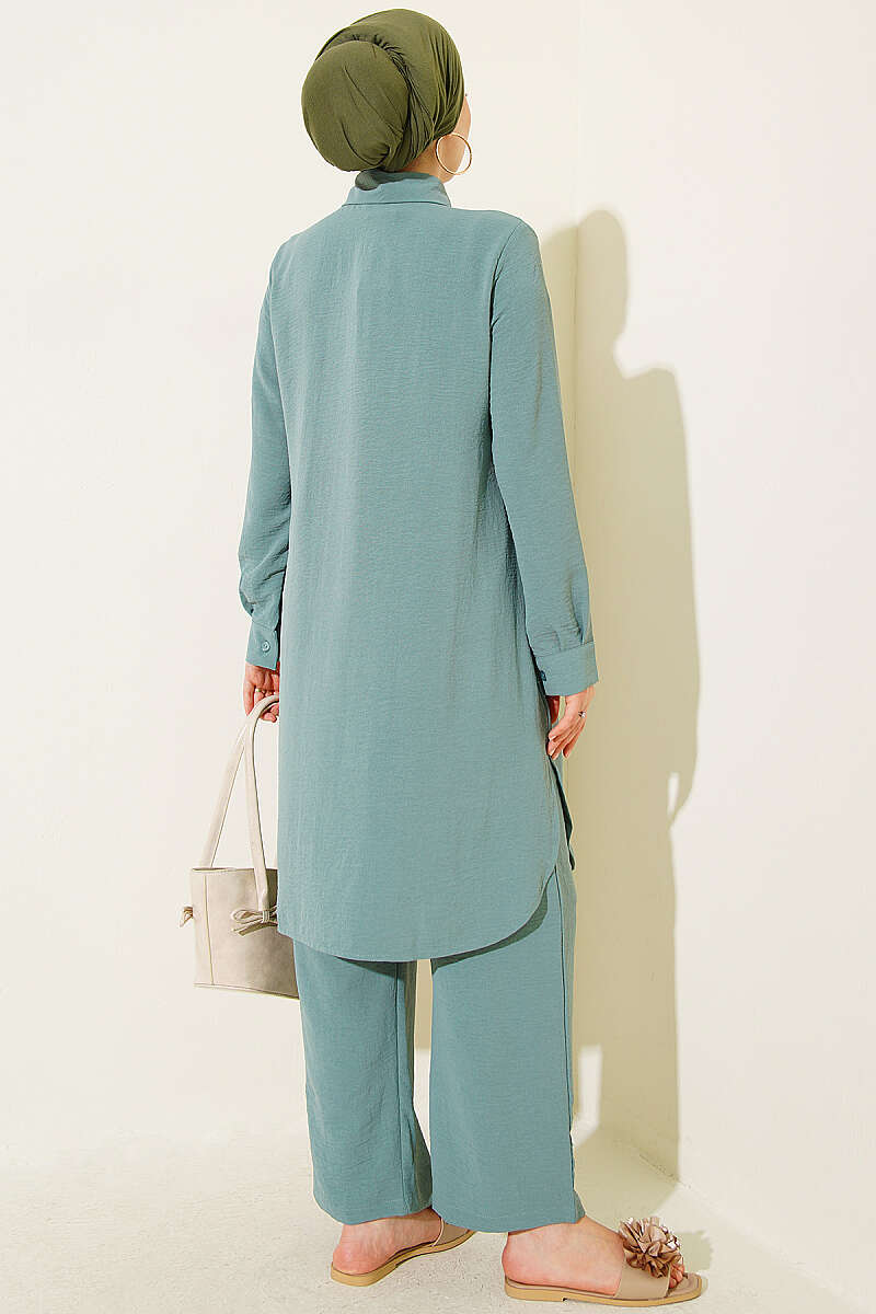 Basic Two-Piece Set with Long Shirt - Almond Green