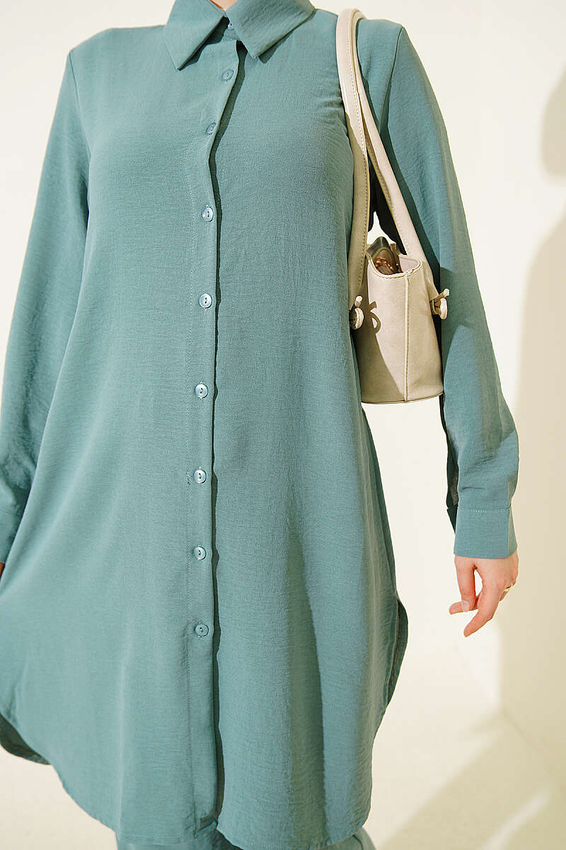 Basic Two-Piece Set with Long Shirt - Almond Green