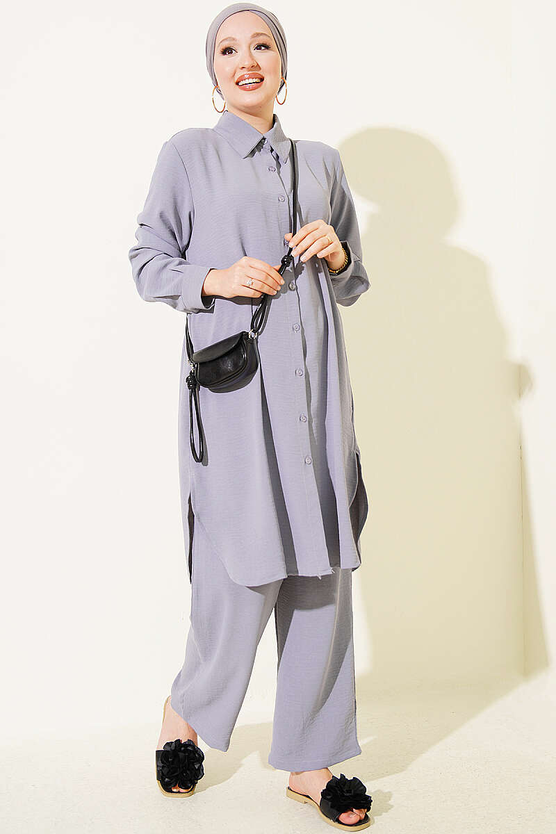 Basic Two-Piece Set with Long Shirt - Grey