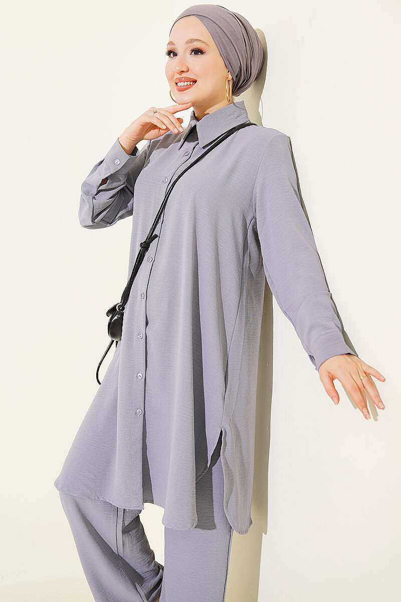 Basic Two-Piece Set with Long Shirt - Grey