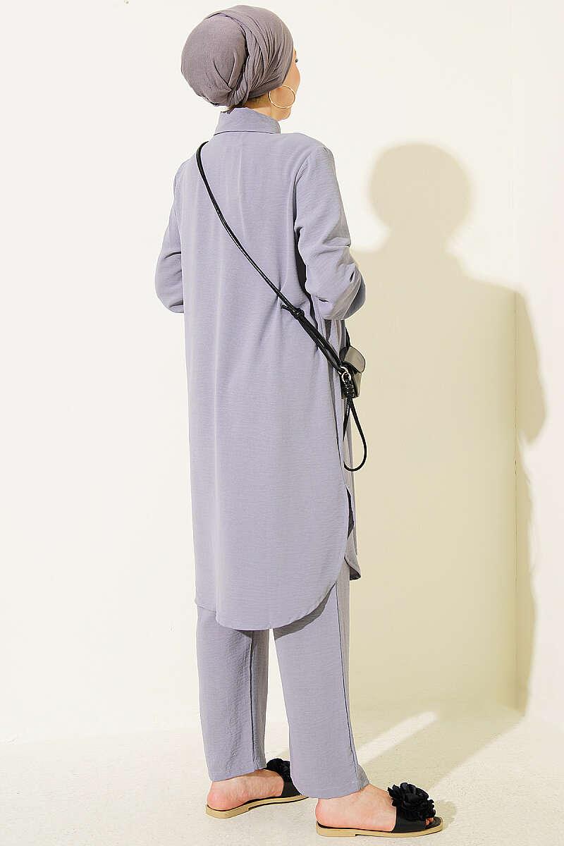 Basic Two-Piece Set with Long Shirt - Grey