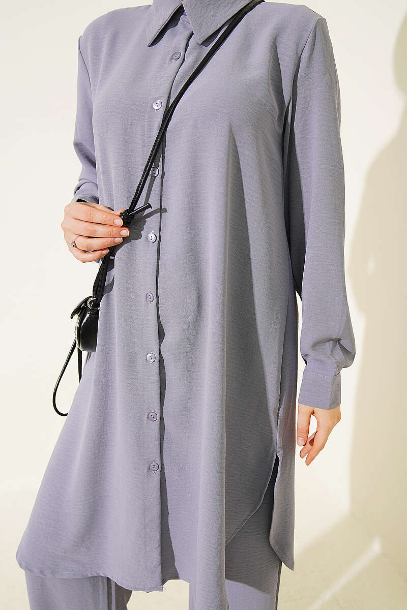 Basic Two-Piece Set with Long Shirt - Grey