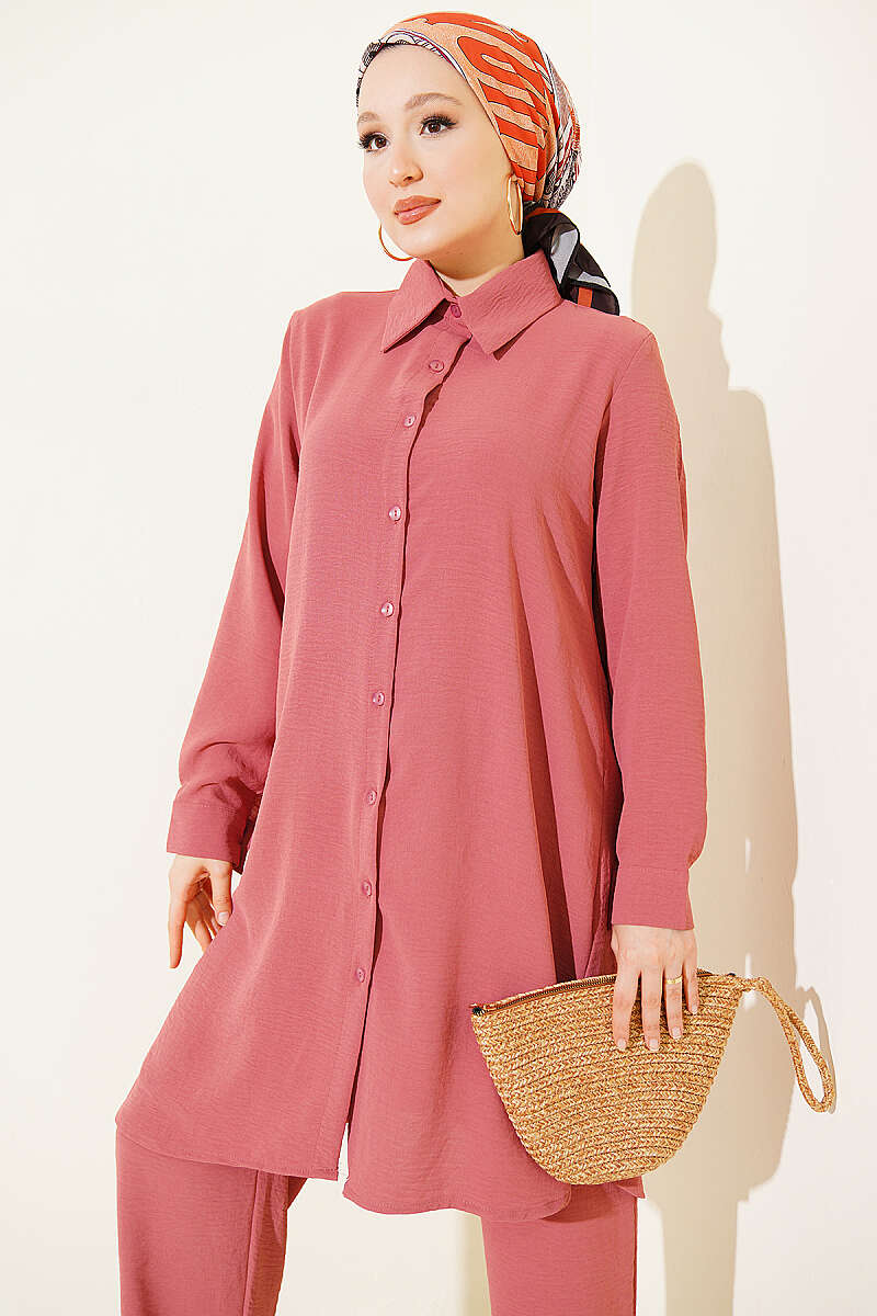Basic Two-Piece Set with Long Shirt - Dusty Rose