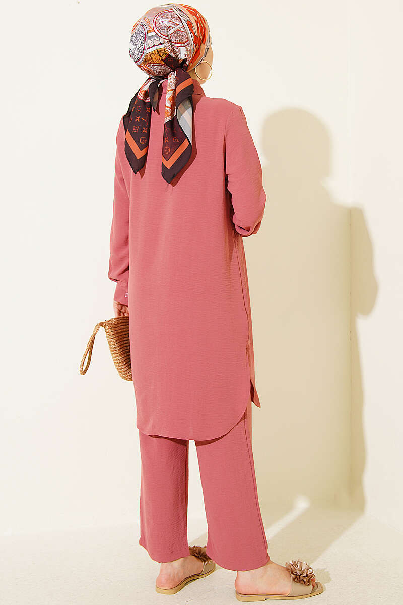 Basic Two-Piece Set with Long Shirt - Dusty Rose