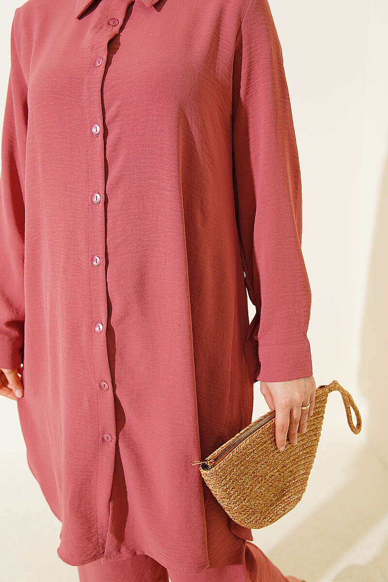 Basic Two-Piece Set with Long Shirt - Dusty Rose