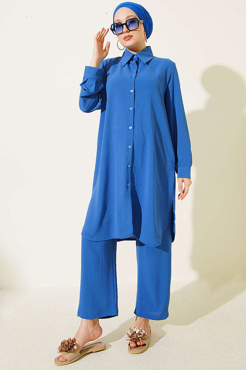 Basic Two-Piece Set with Long Shirt - Indigo