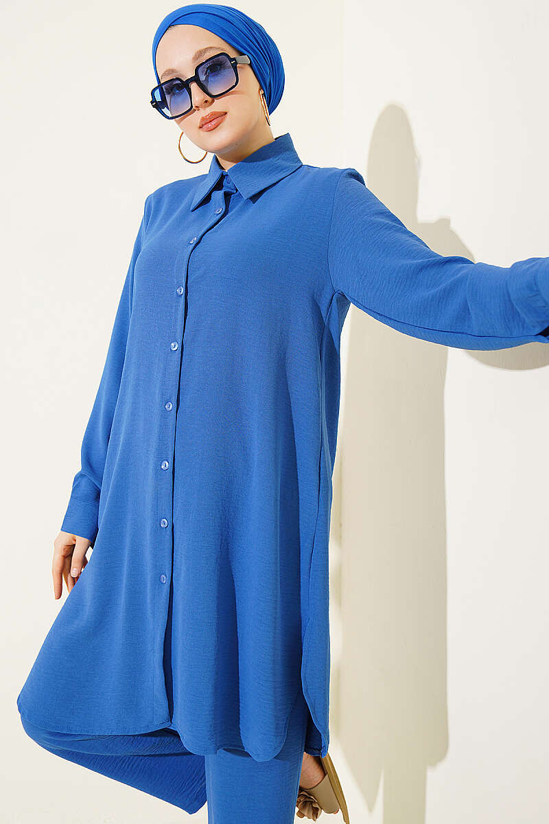 Basic Two-Piece Set with Long Shirt - Indigo