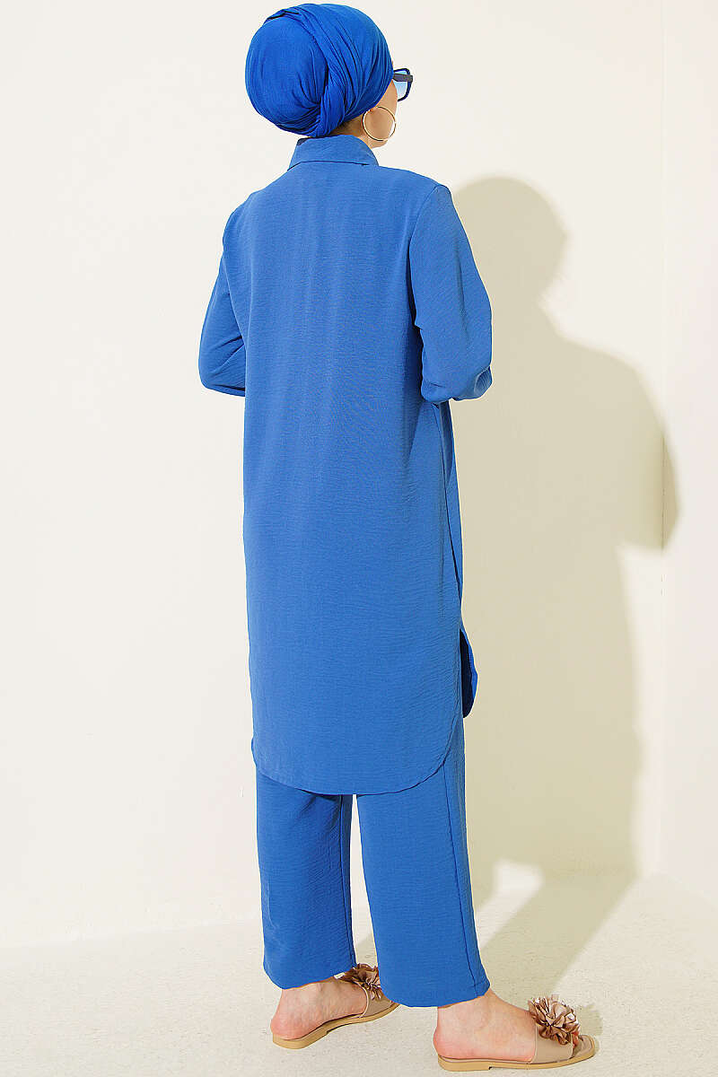 Basic Two-Piece Set with Long Shirt - Indigo