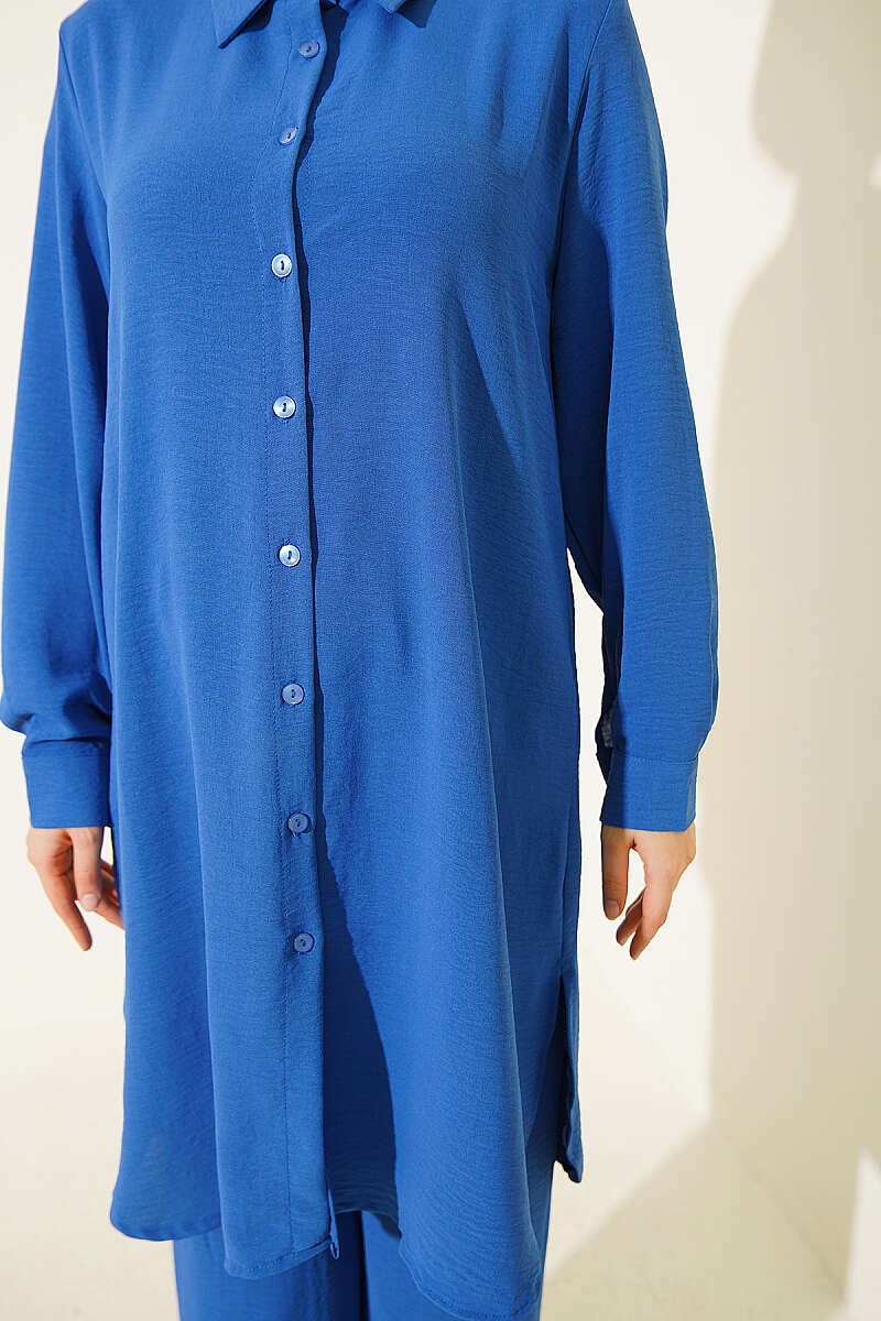 Basic Two-Piece Set with Long Shirt - Indigo