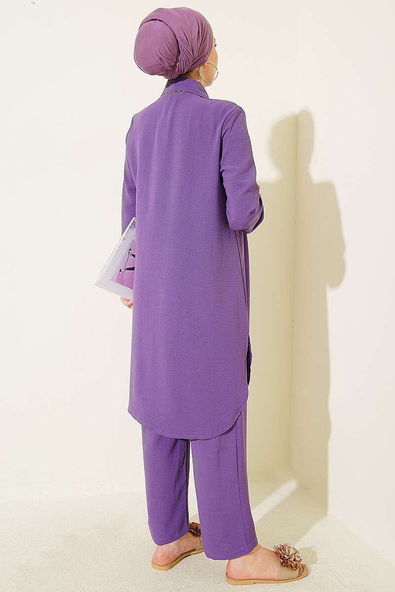 Basic Two-Piece Set with Long Shirt - Purple
