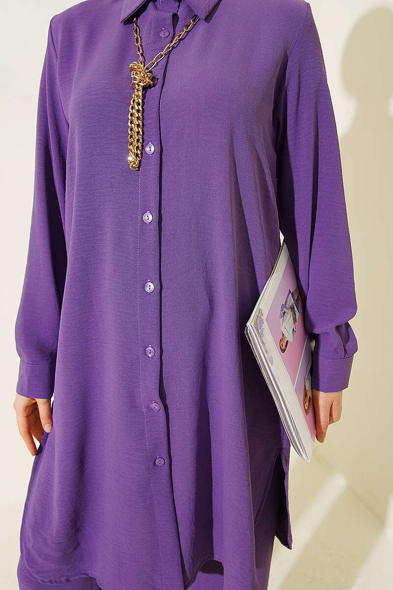 Basic Two-Piece Set with Long Shirt - Purple