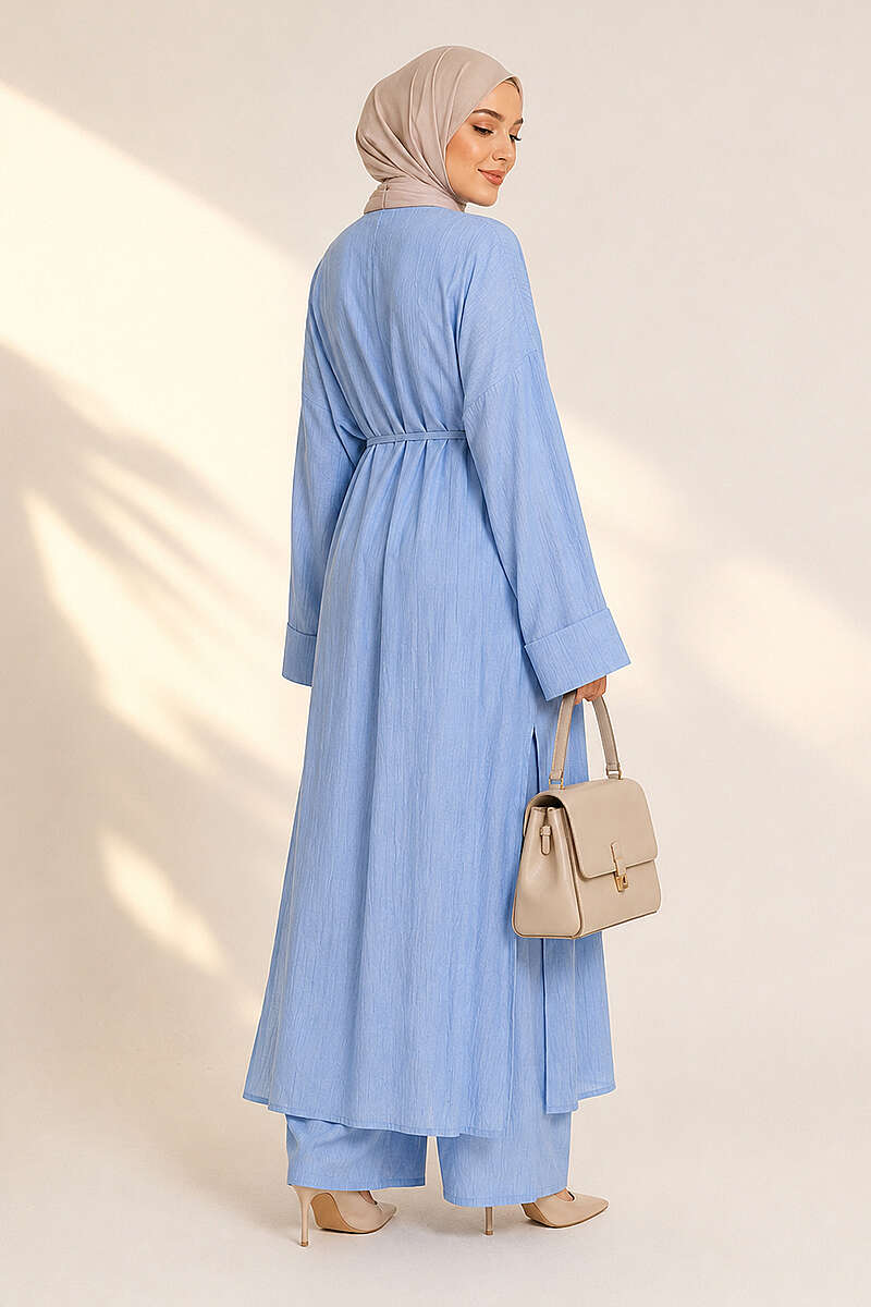 Two-Piece Set with Long Cardigan - Light Blue