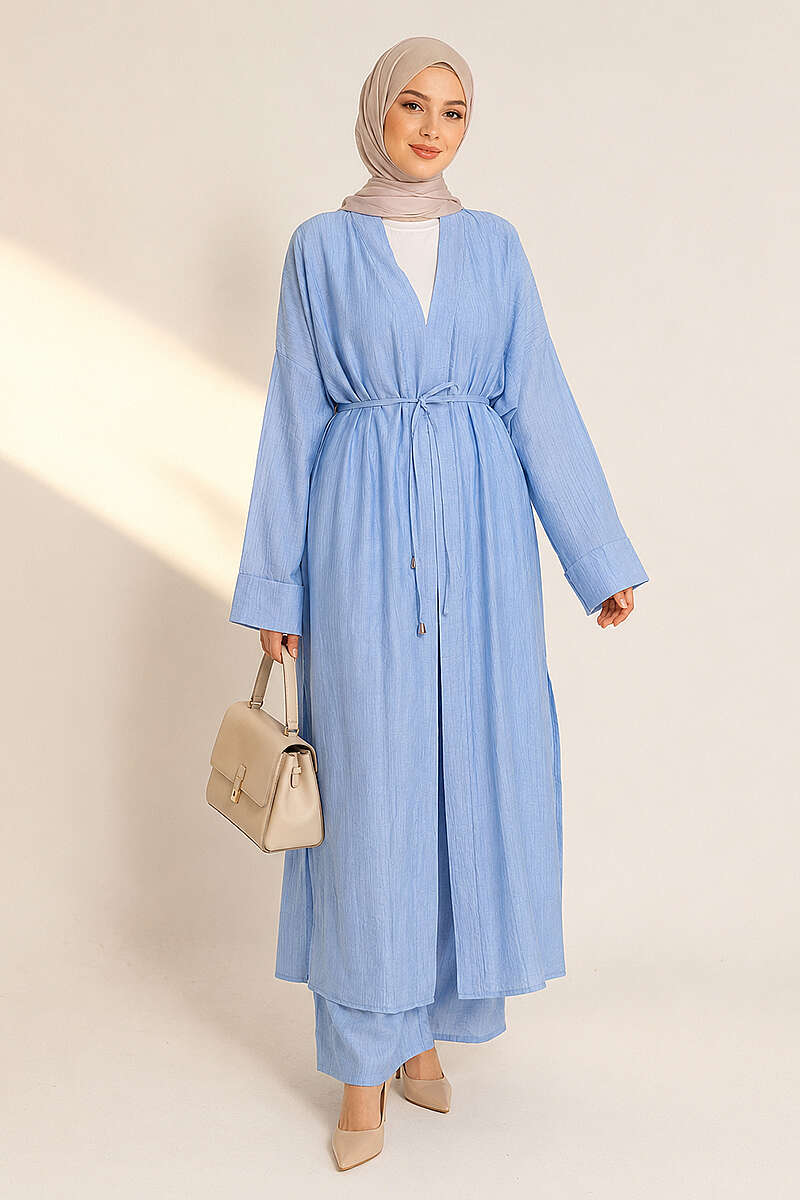 Two-Piece Set with Long Cardigan - Light Blue