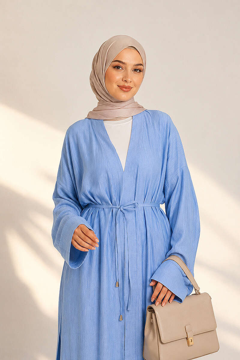 Two-Piece Set with Long Cardigan - Light Blue