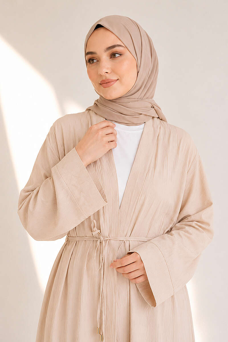 Two-Piece Set with Long Cardigan - Beige