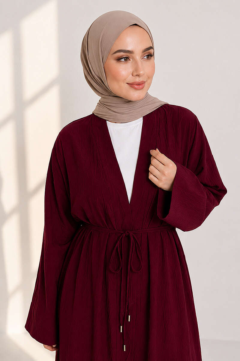 Two-Piece Set with Long Cardigan - Burgundy