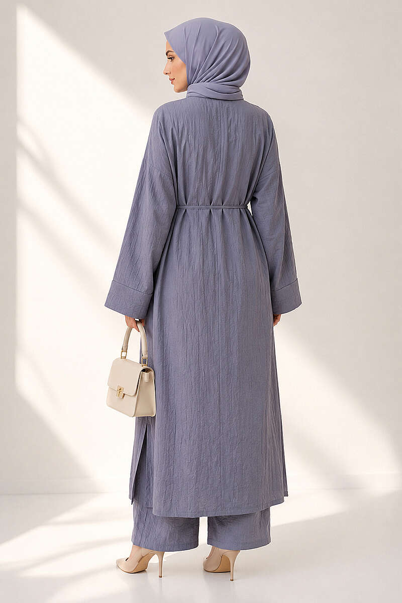 Two-Piece Set with Long Cardigan - Grey