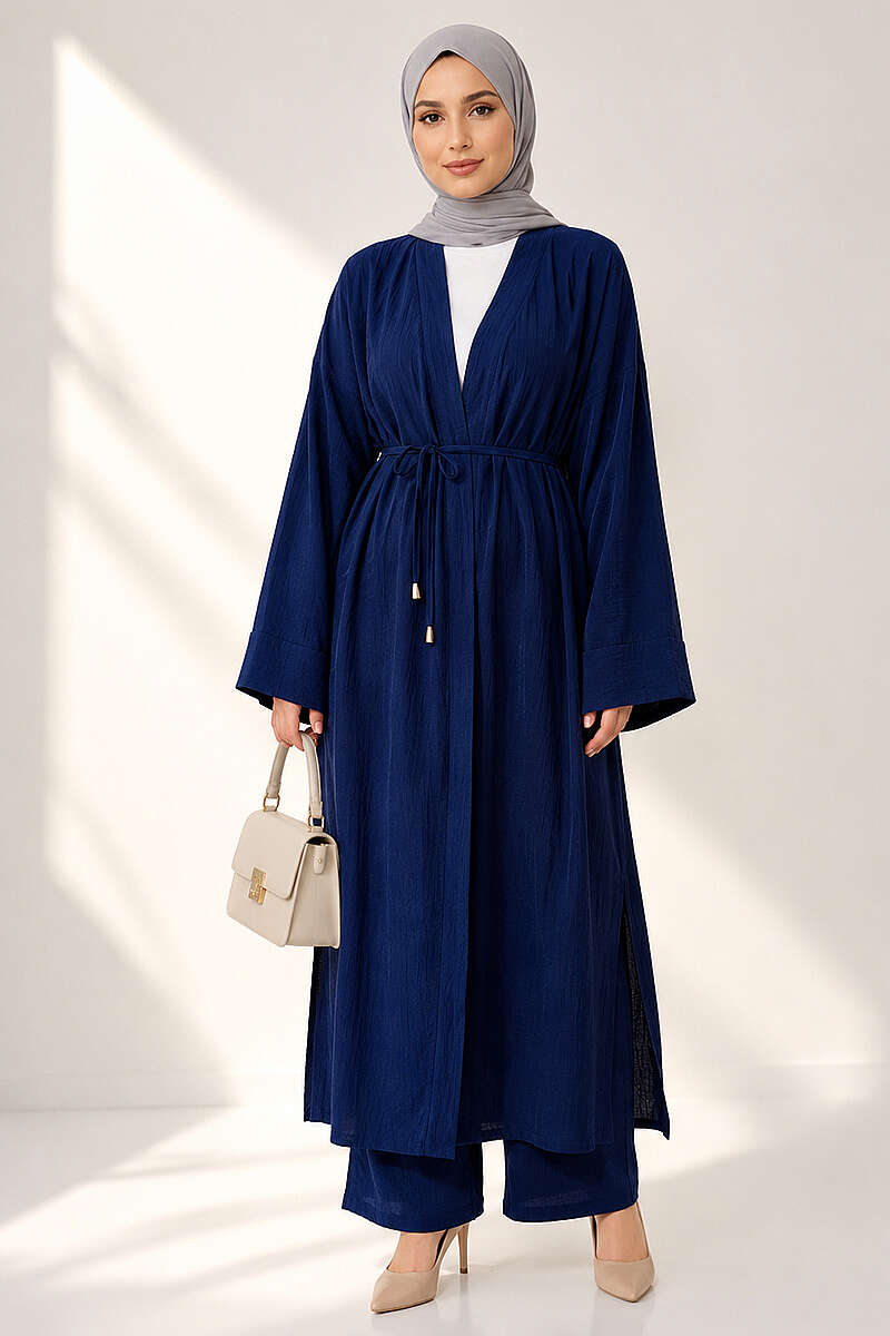Two-Piece Set with Long Cardigan - Navy