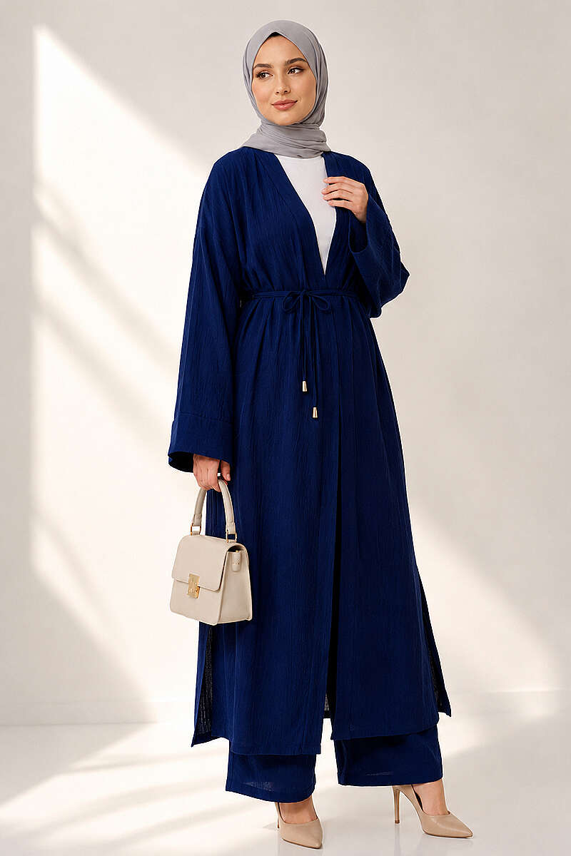 Two-Piece Set with Long Cardigan - Navy