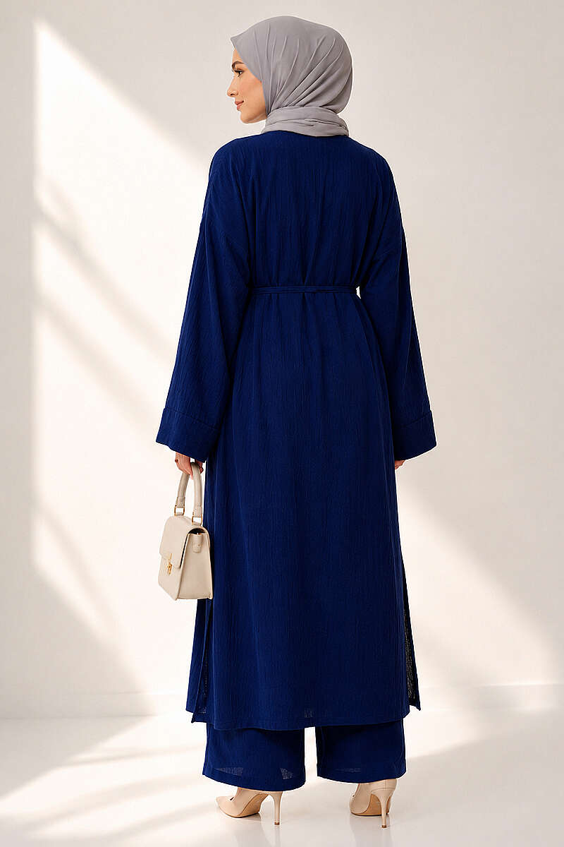 Two-Piece Set with Long Cardigan - Navy