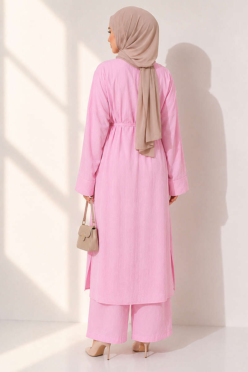 Two-Piece Set with Long Cardigan - Pink