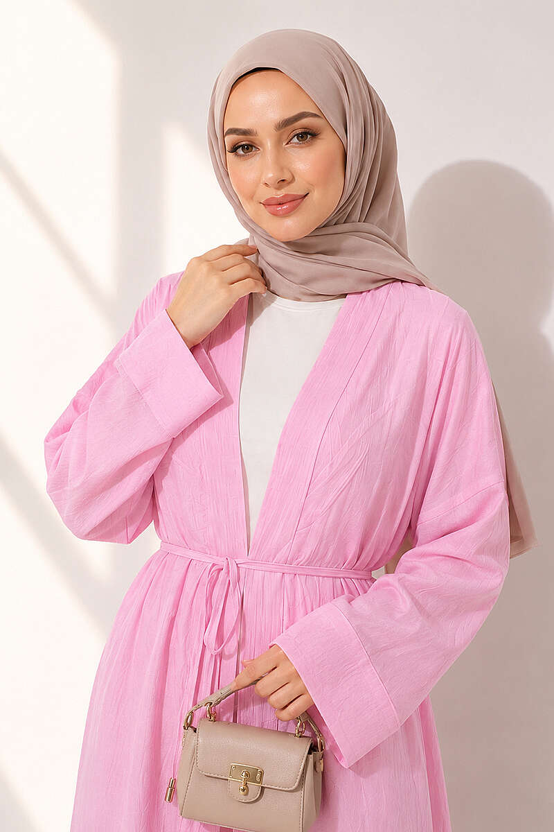 Two-Piece Set with Long Cardigan - Pink