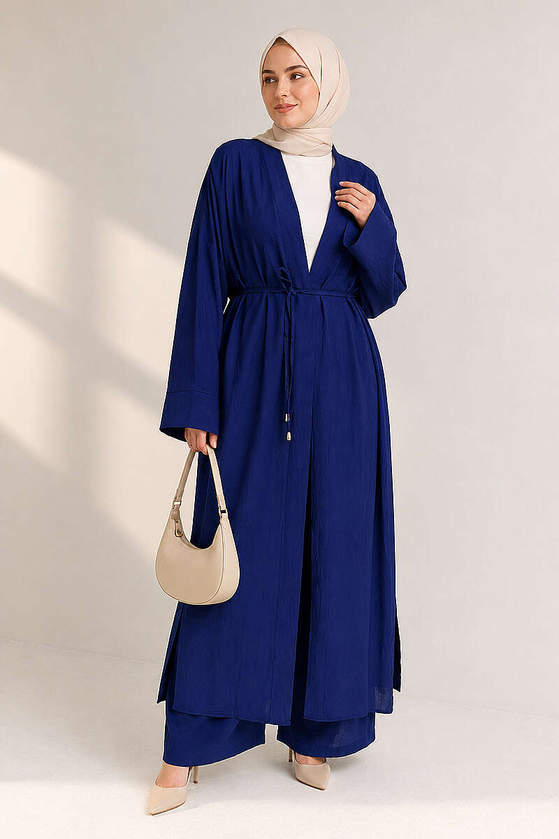 Two-Piece Set with Long Cardigan - Saxe Blue