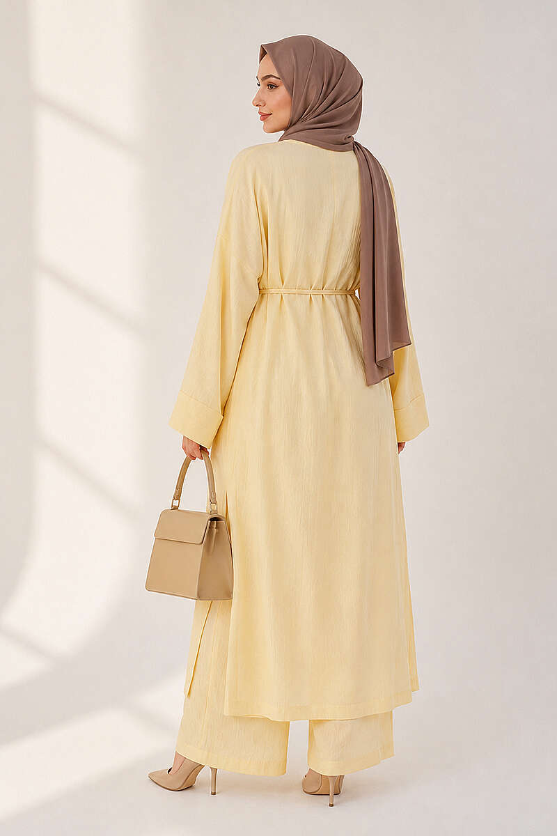 Two-Piece Set with Long Cardigan - Yellow