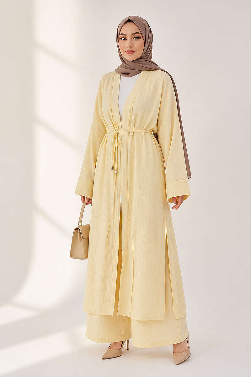 Two-Piece Set with Long Cardigan - Yellow