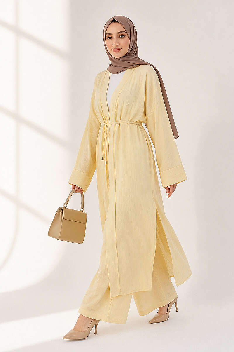 Two-Piece Set with Long Cardigan - Yellow