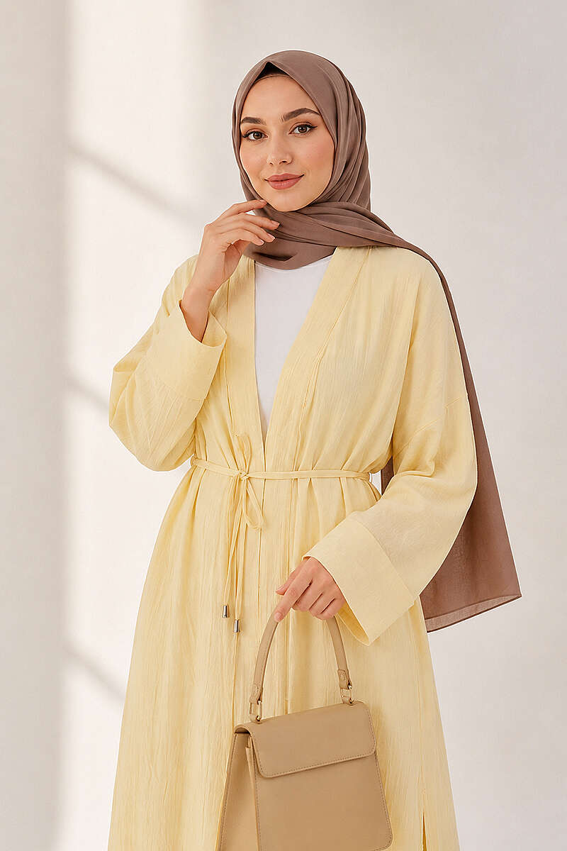 Two-Piece Set with Long Cardigan - Yellow