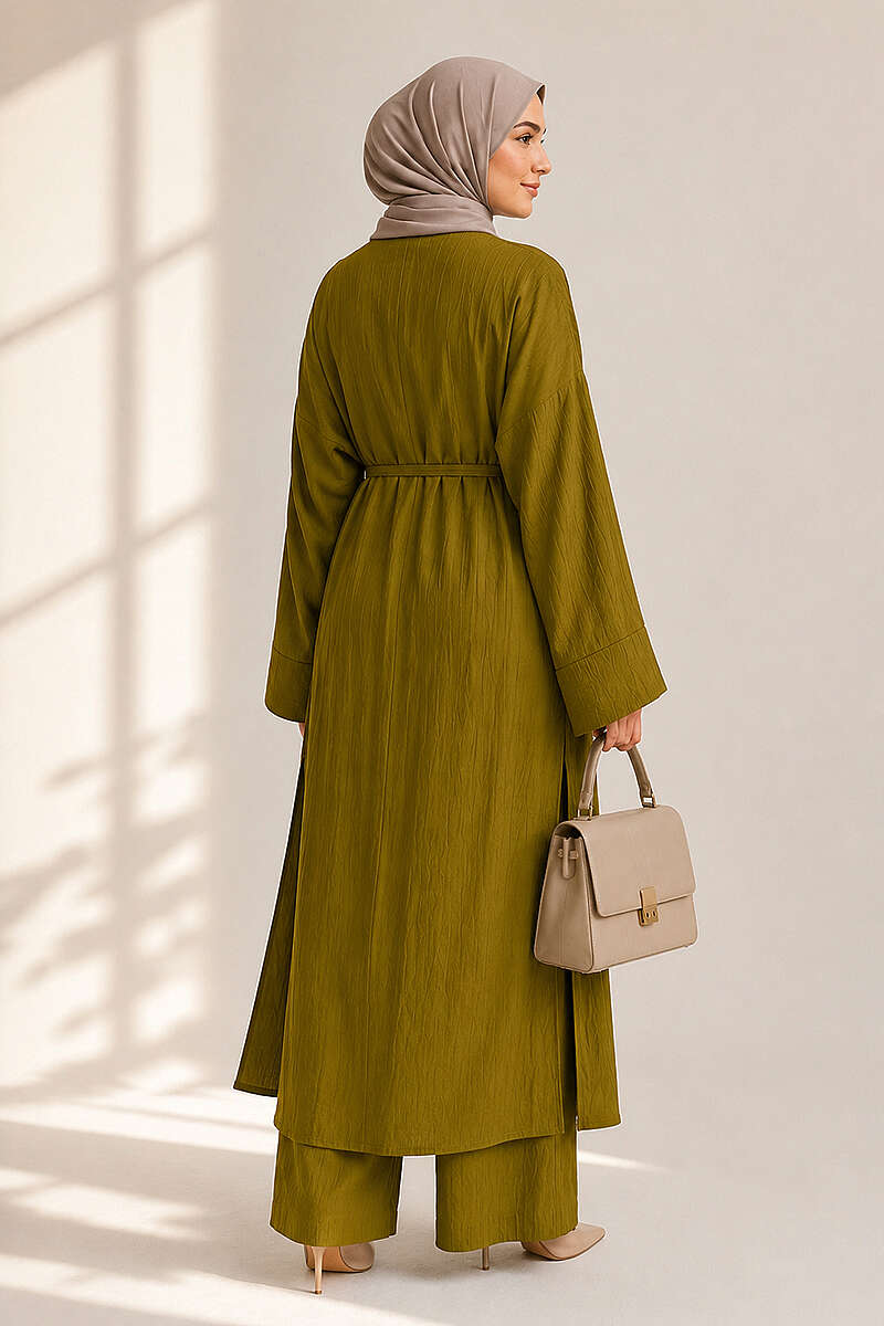 Two-Piece Set with Long Cardigan - Olive