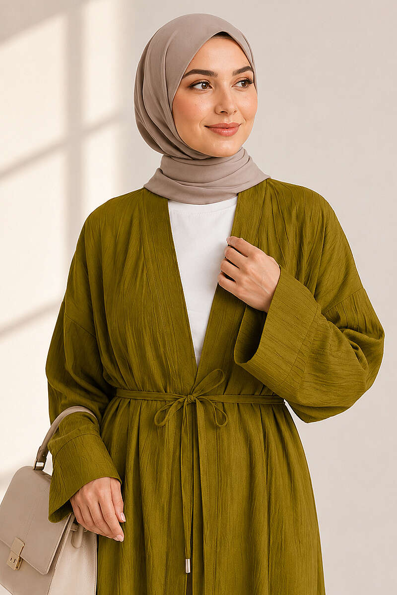 Two-Piece Set with Long Cardigan - Olive