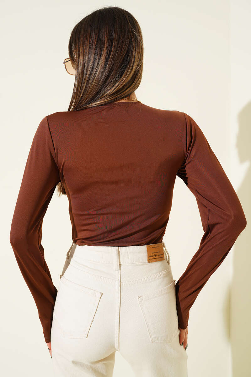 Long-Sleeve Snap Bodysuit - Brown