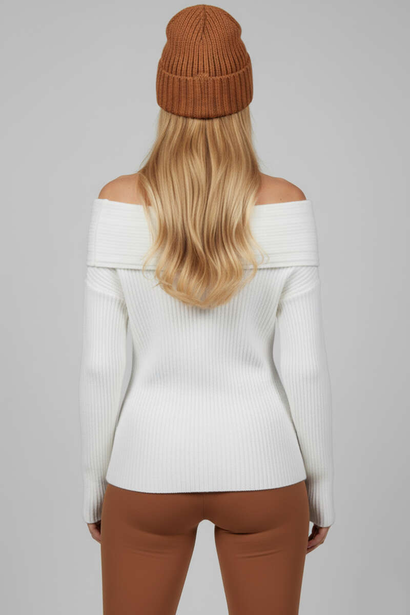 Long-Sleeve Madonna-Neck Sweater - Ecru