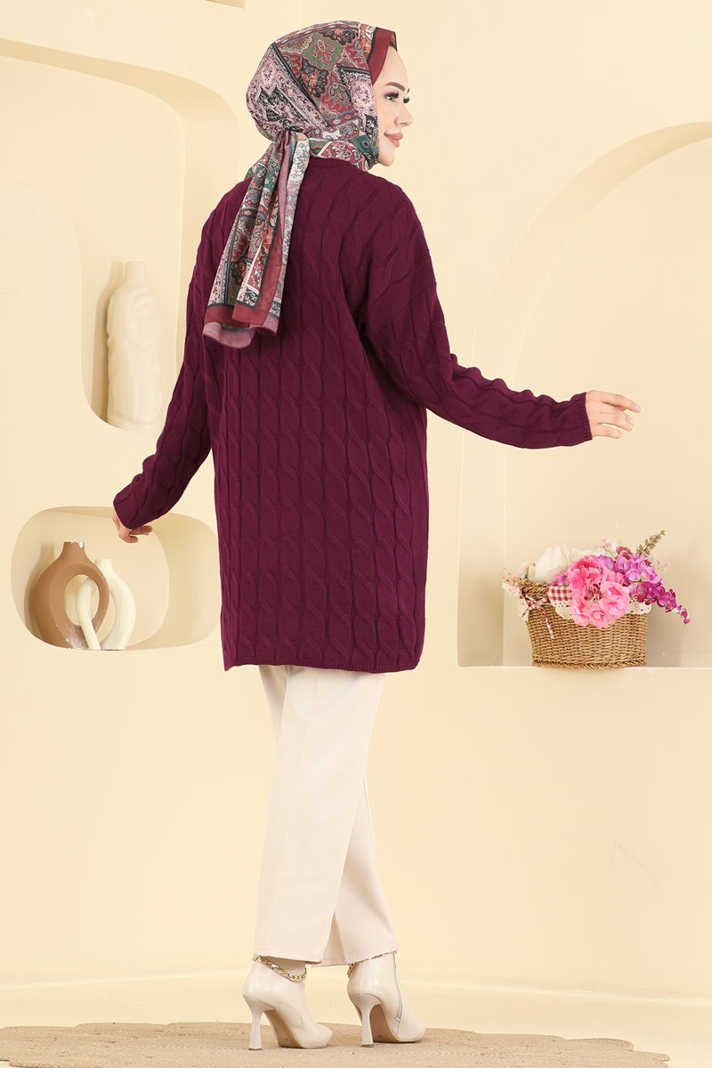 Long-Sleeve Knit Tunic - Burgundy