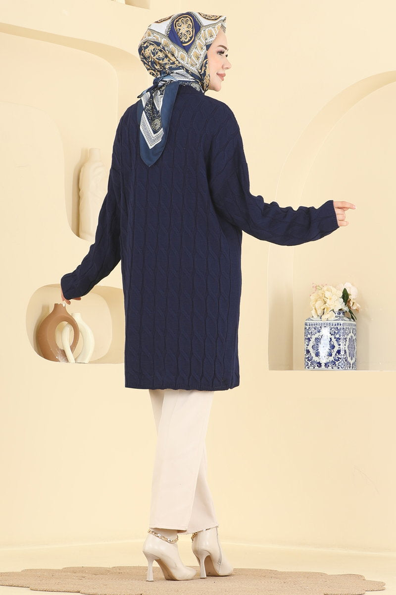 Long-Sleeve Knit Tunic - Navy