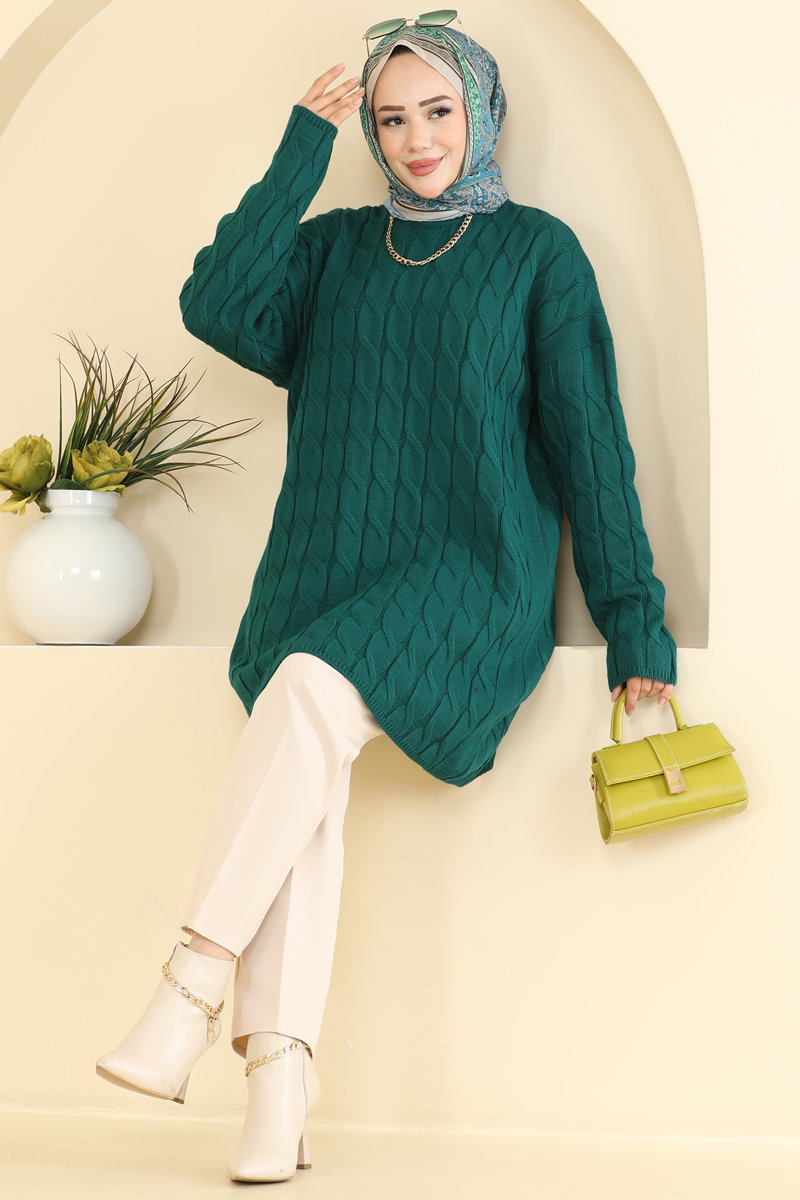 Long-Sleeve Knit Tunic - Teal