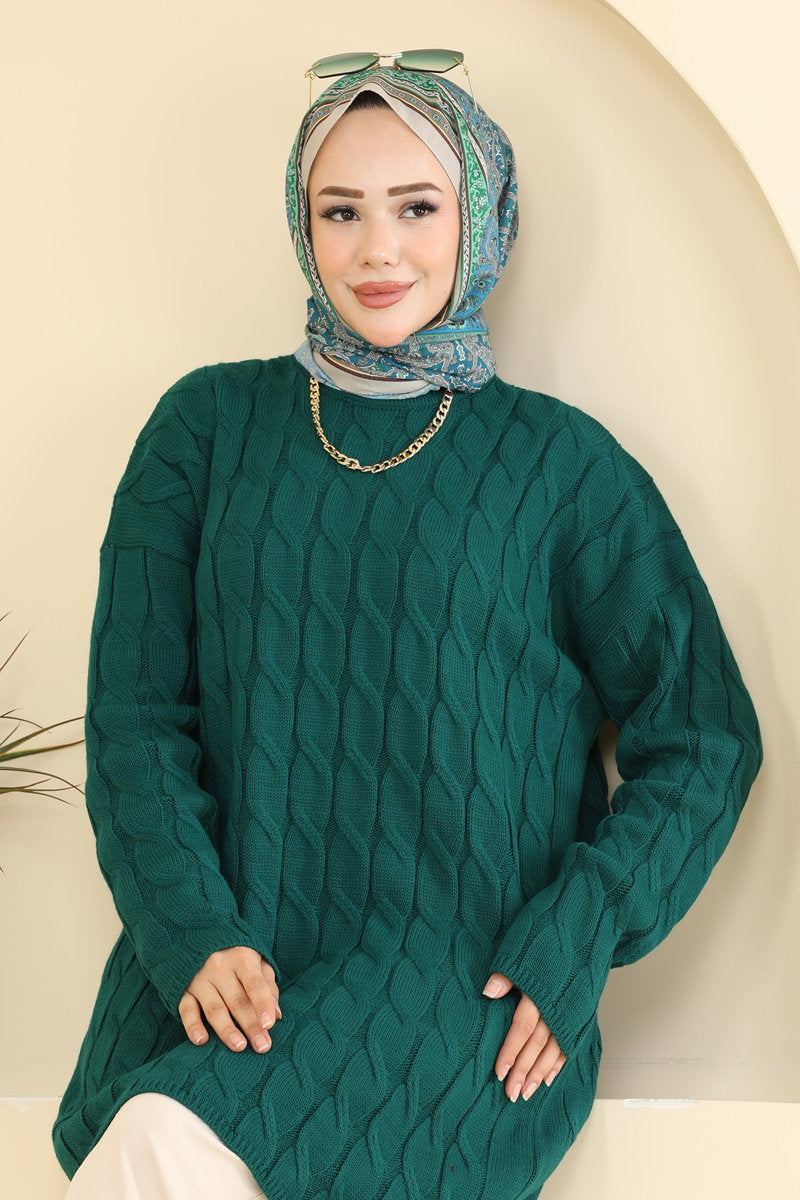 Long-Sleeve Knit Tunic - Teal