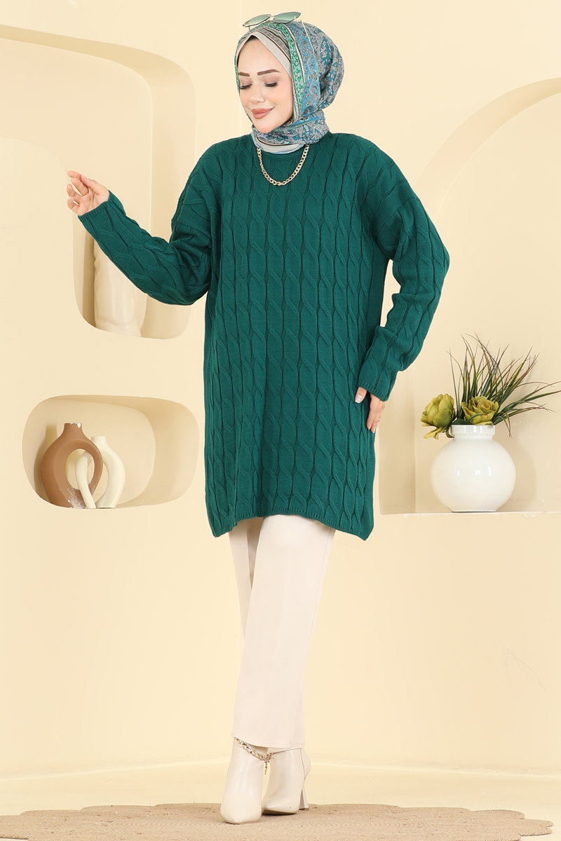 Long-Sleeve Knit Tunic - Teal