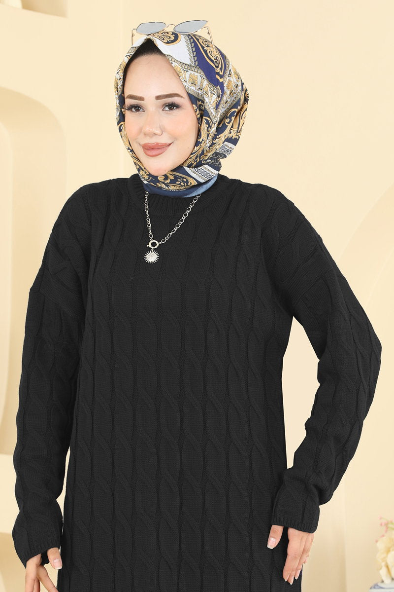 Long-Sleeve Knit Tunic - Black