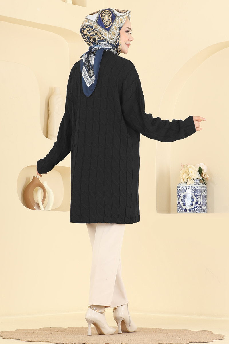 Long-Sleeve Knit Tunic - Black