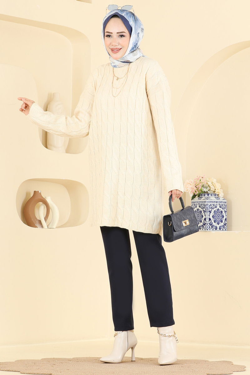 Long-Sleeve Knit Tunic - Stone