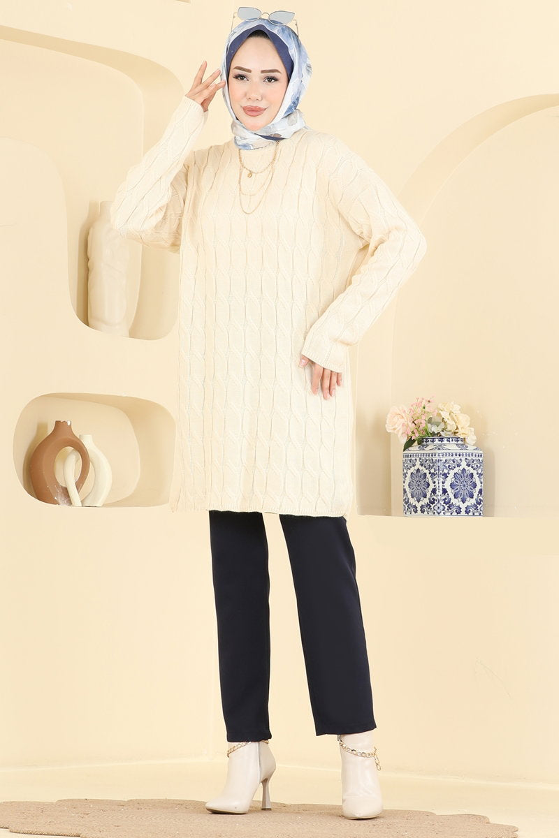 Long-Sleeve Knit Tunic - Stone