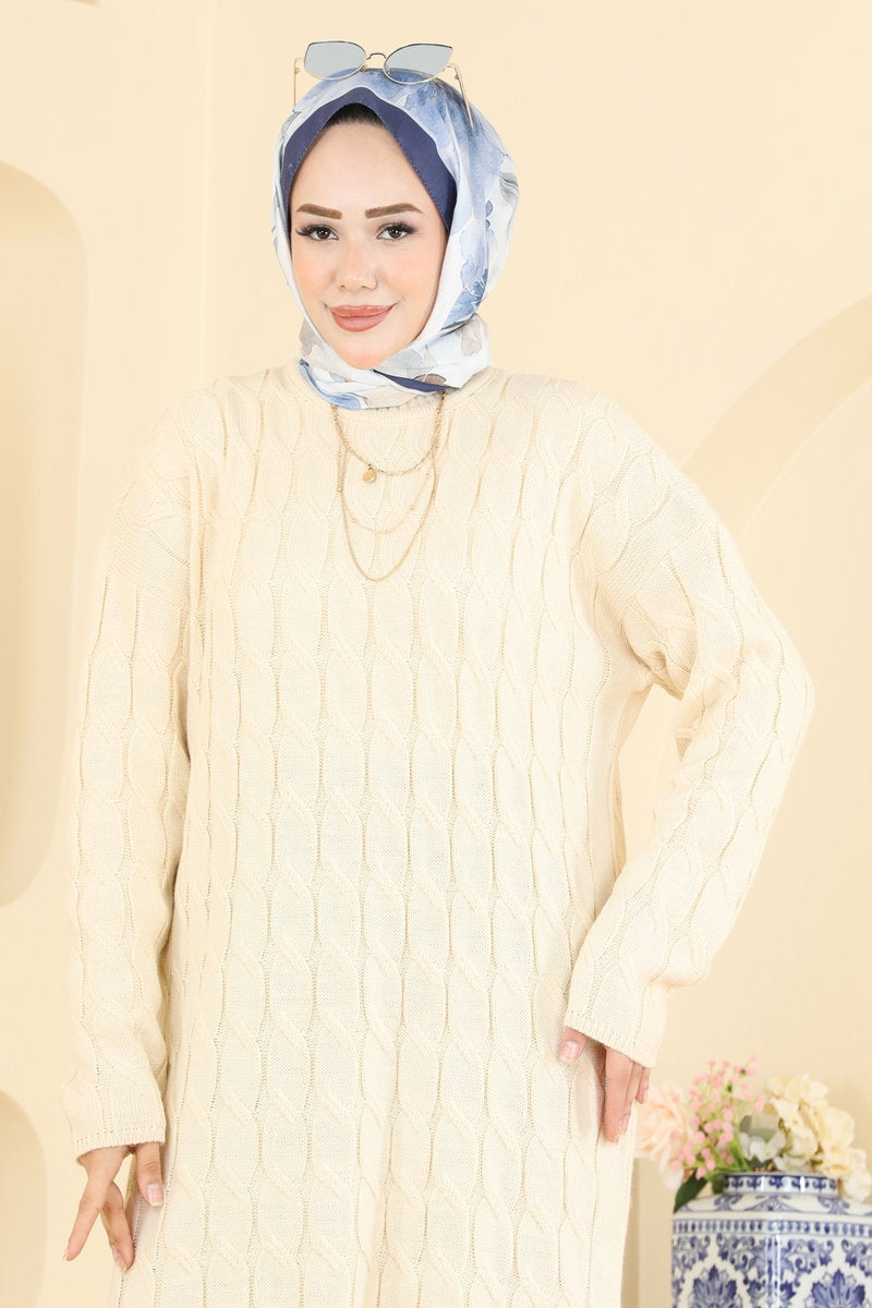 Long-Sleeve Knit Tunic - Stone