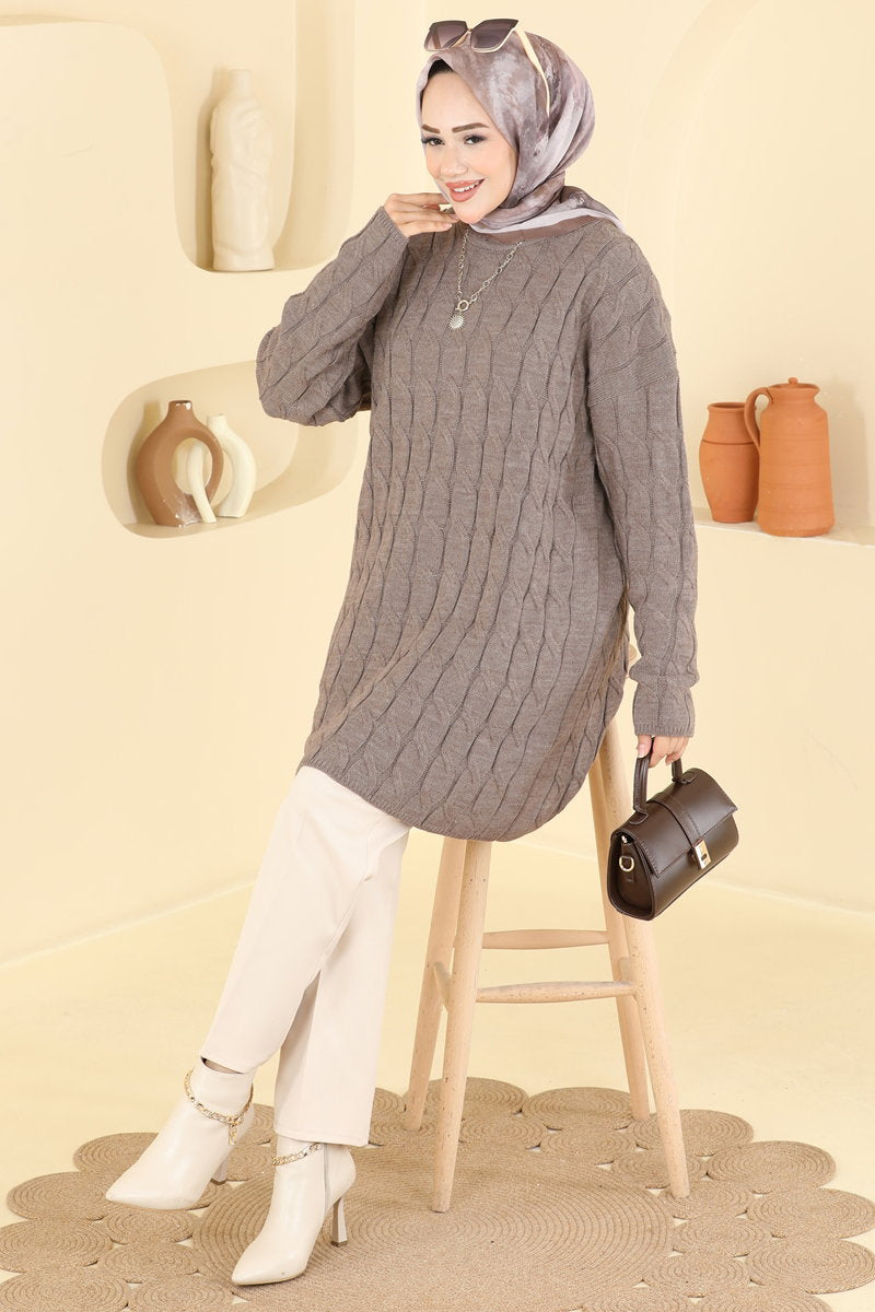 Long-Sleeve Knit Tunic - Mink