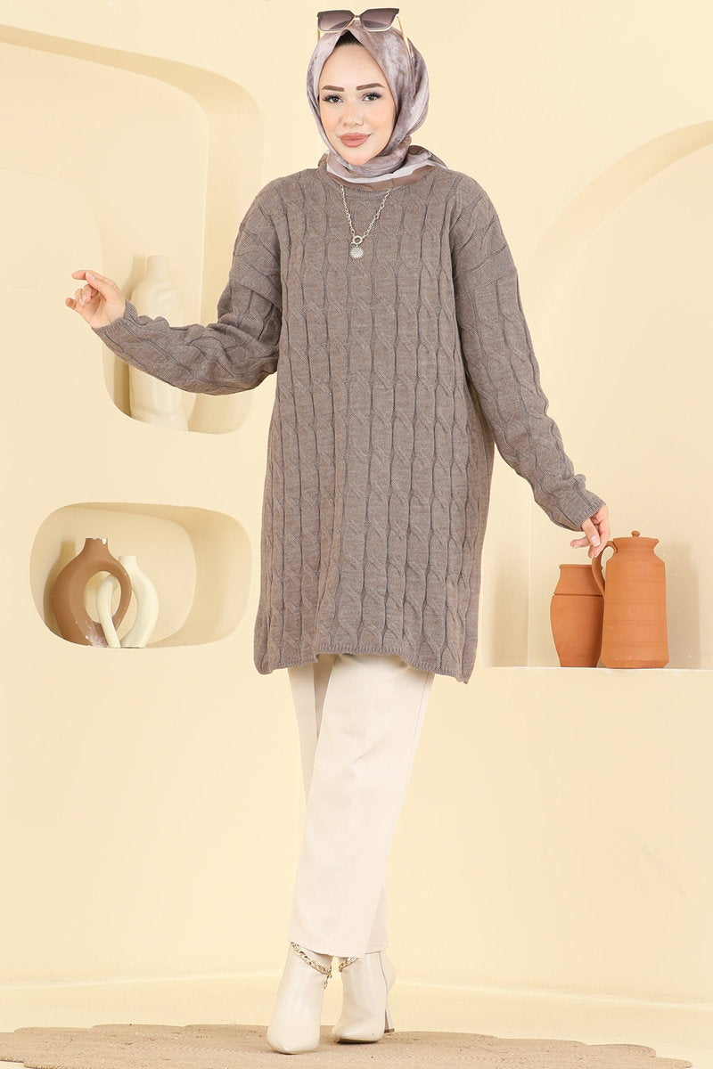 Long-Sleeve Knit Tunic - Mink