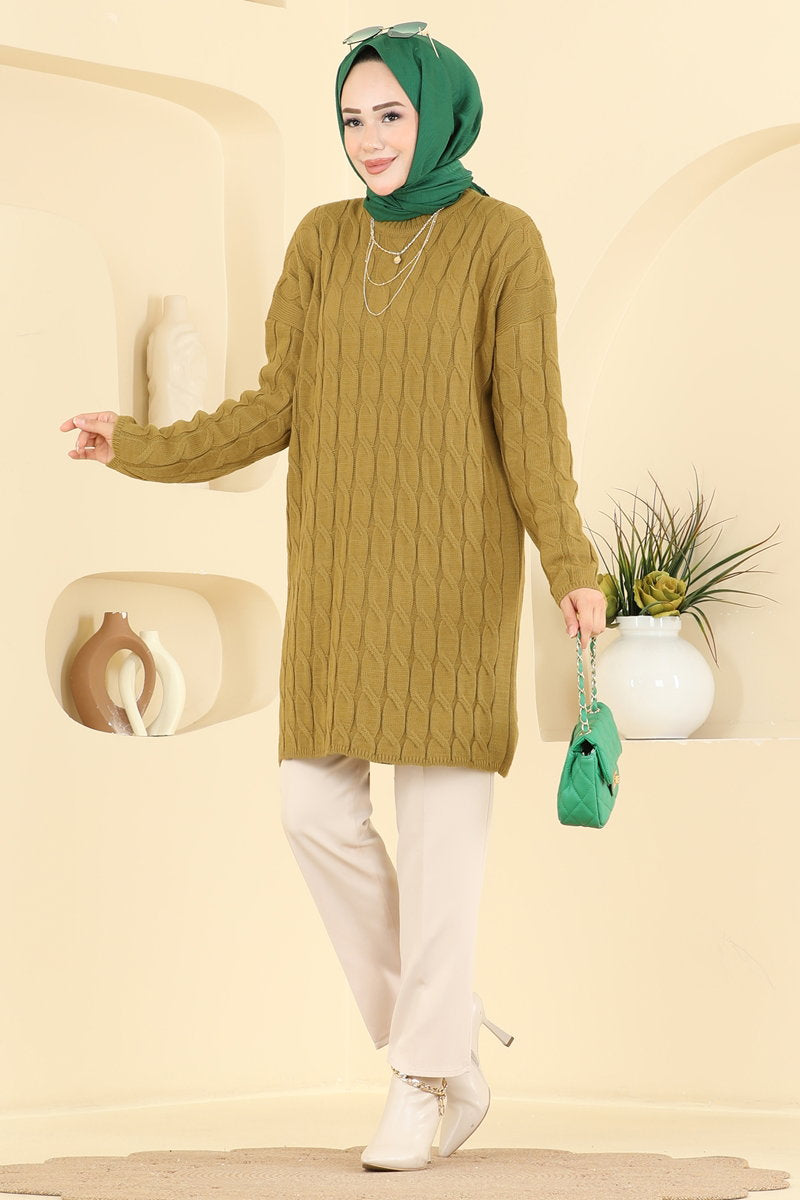 Long-Sleeve Knit Tunic - Olive