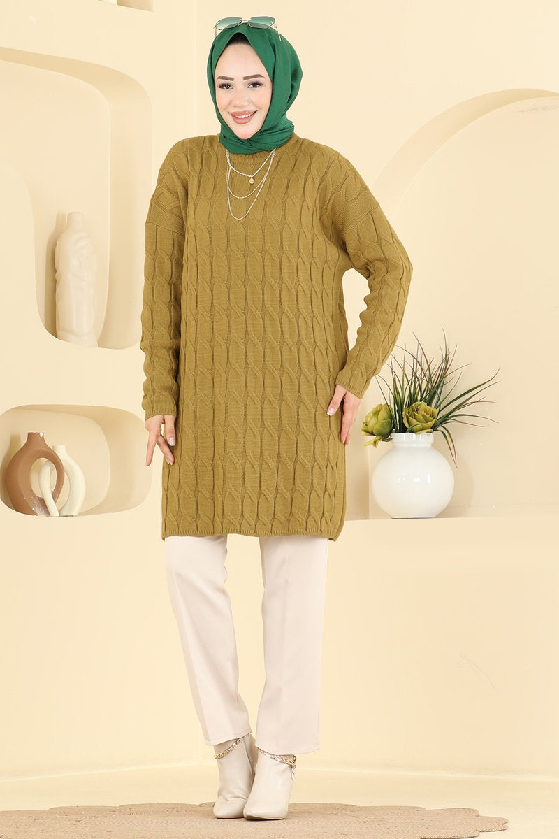 Long-Sleeve Knit Tunic - Olive
